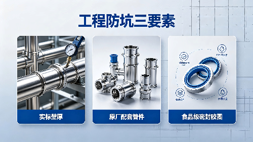 工程防坑（kēng）三（sān）要素：實標壁厚、原廠配套（tào）管件、食品（pǐn）級密（mì）封膠圈